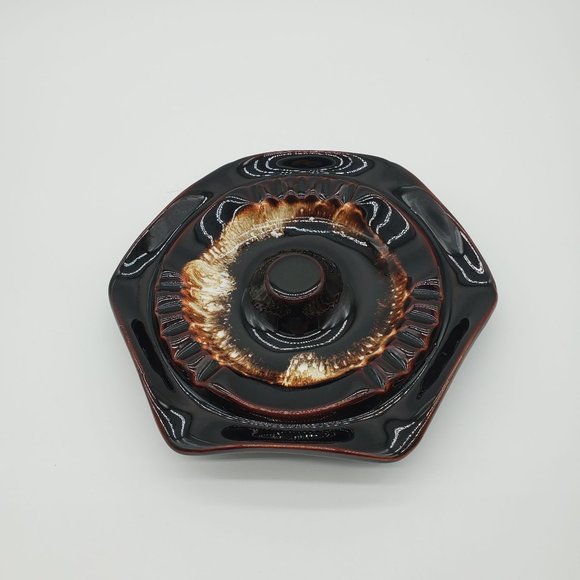 Vintage MCM Brown Drip Hexagon Ashtray - Picture 1 of 6
